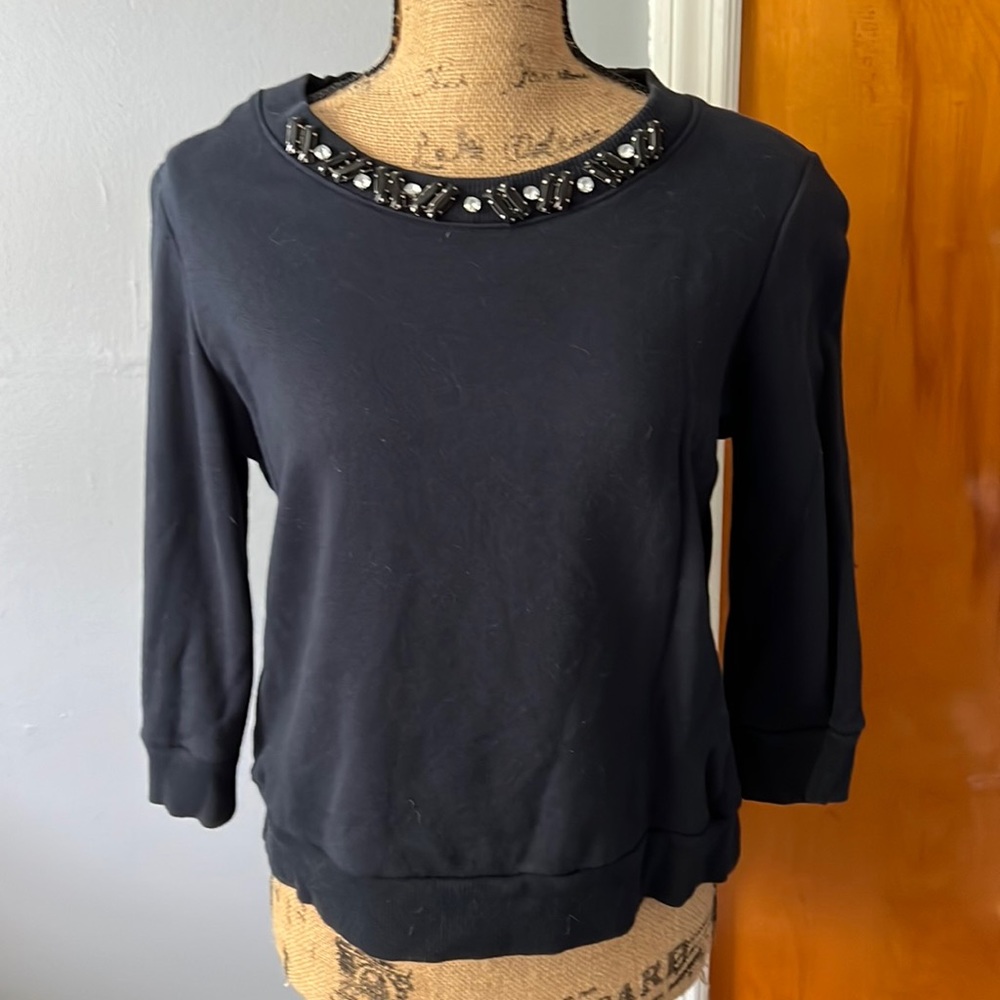 Banana Republic Quarter Sleeve Sweater with Jeweled Neckline Size M